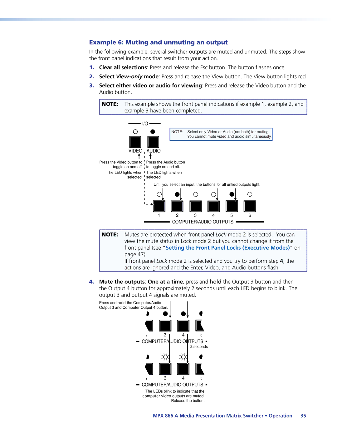 Extron electronic MPX 866 A manual Example 6 Muting and unmuting an output 