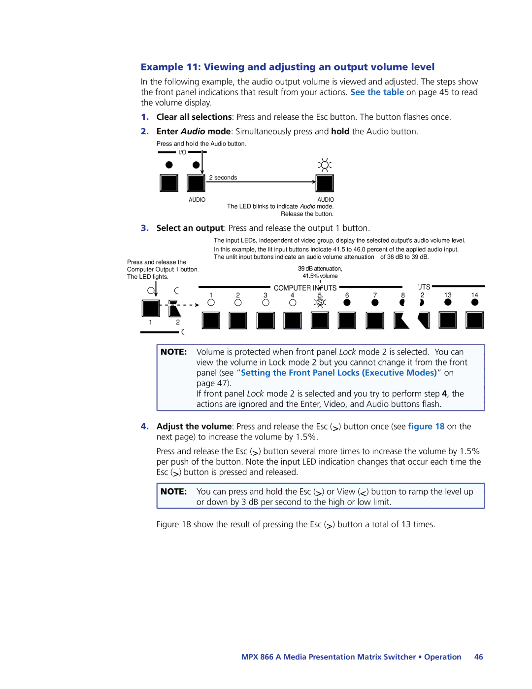 Extron electronic MPX 866 A manual Example 11 Viewing and adjusting an output volume level 