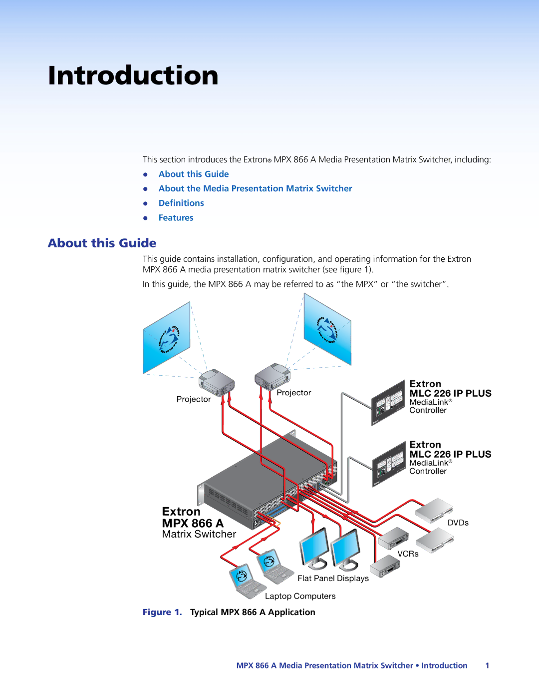 Extron electronic MPX 866 A manual About this Guide, Typical MPX 866 a Application 