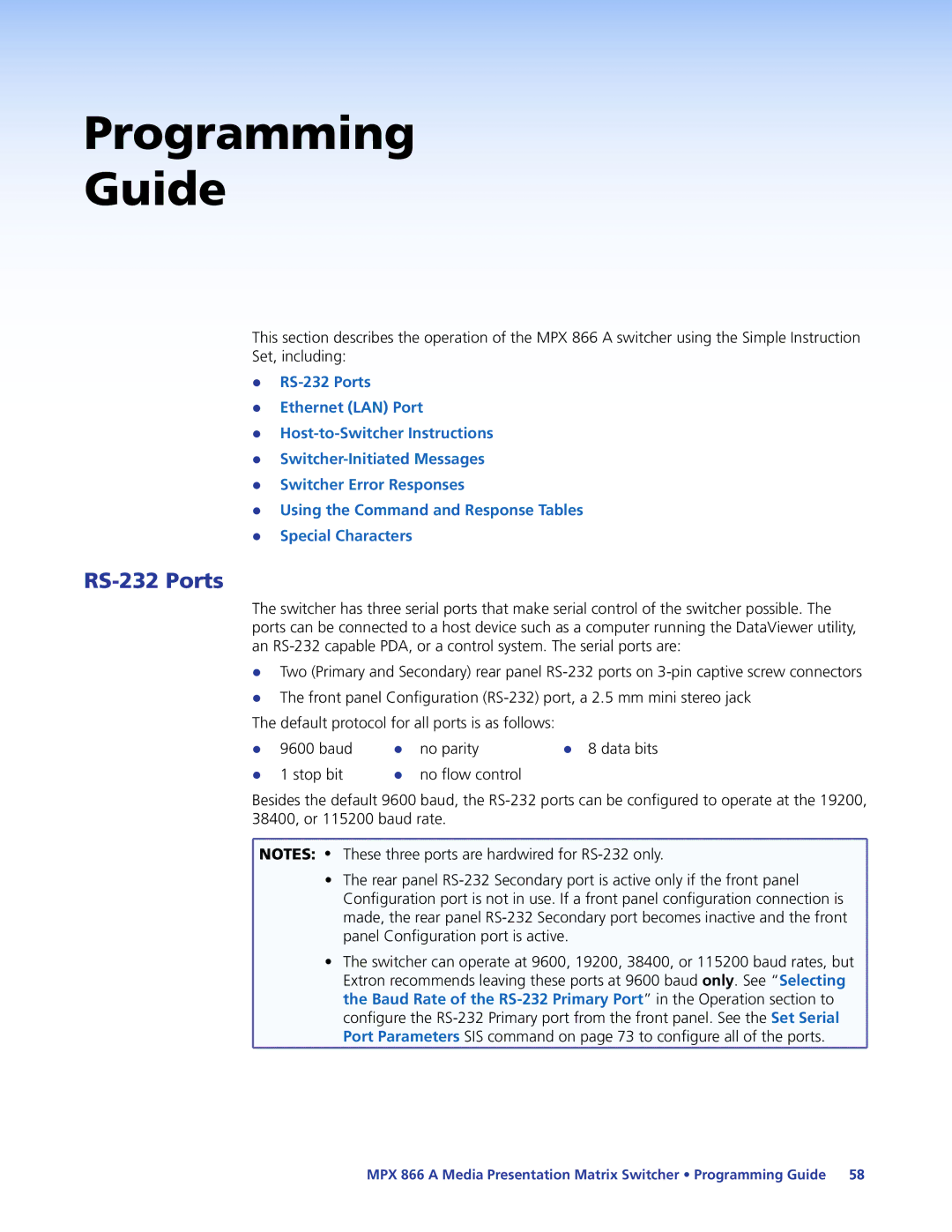 Extron electronic MPX 866 A manual Programming Guide, RS-232 Ports 