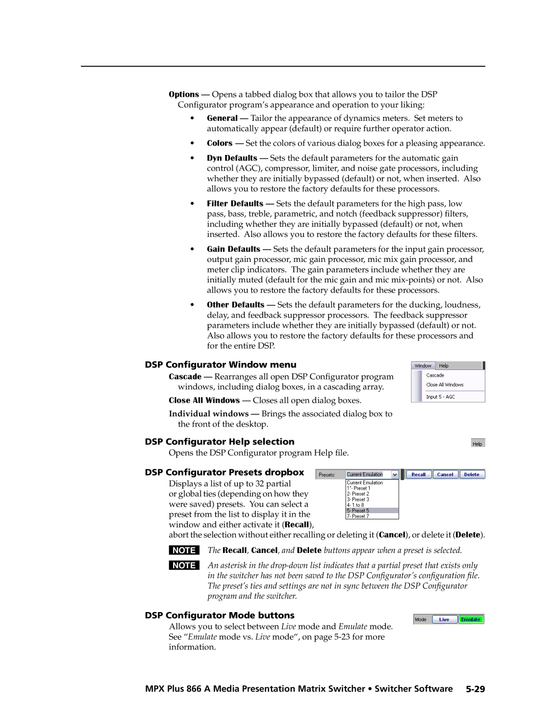 Extron electronic MPX Plus 866 A manual DSP Configurator Window menu, DSP Configurator Help selection 