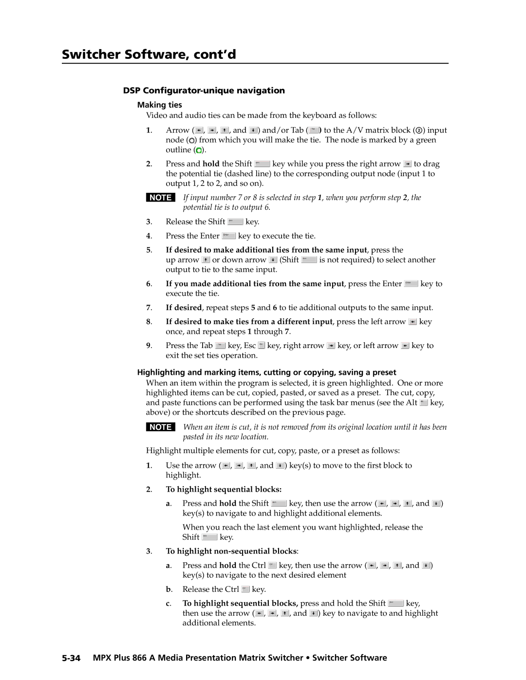 Extron electronic MPX Plus 866 A manual DSP Configurator-unique navigation Making ties, Exit the set ties operation 