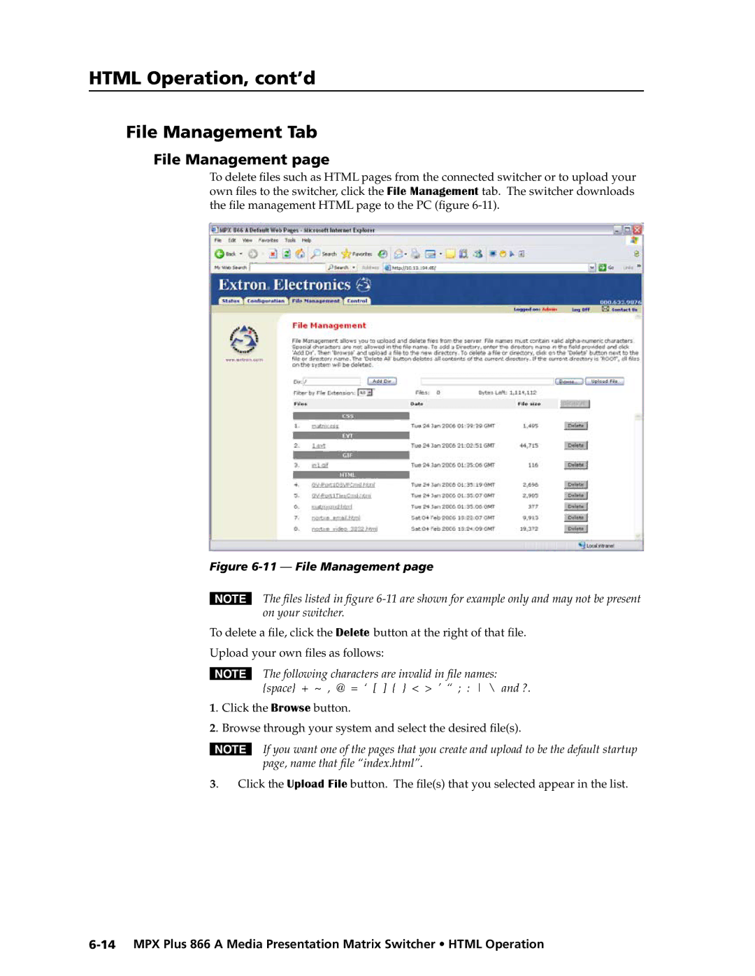 Extron electronic MPX Plus 866 A manual File Management Tab 
