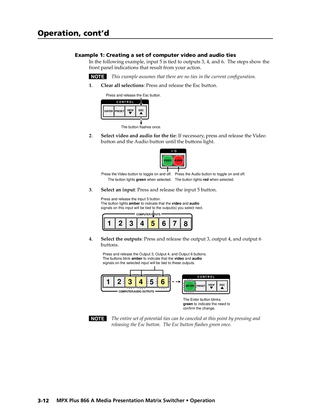 Extron electronic MPX Plus 866 A manual Example 1 Creating a set of computer video and audio ties 