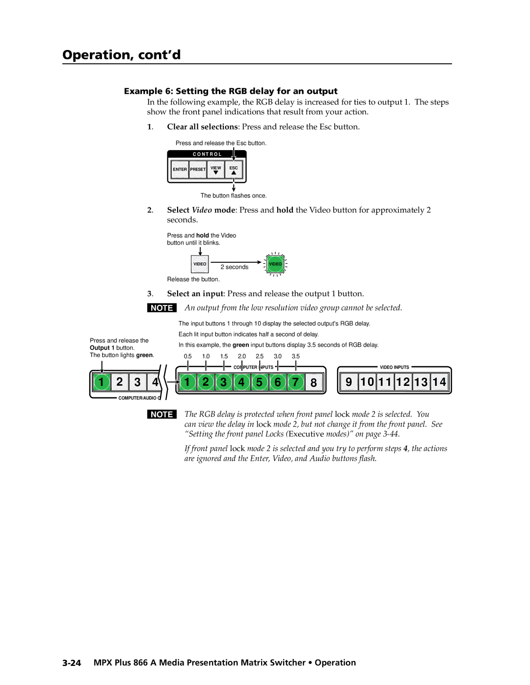 Extron electronic MPX Plus 866 A manual Example 6 Setting the RGB delay for an output 