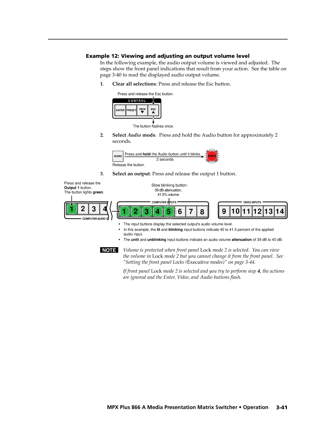 Extron electronic MPX Plus 866 A manual Example 12 Viewing and adjusting an output volume level 