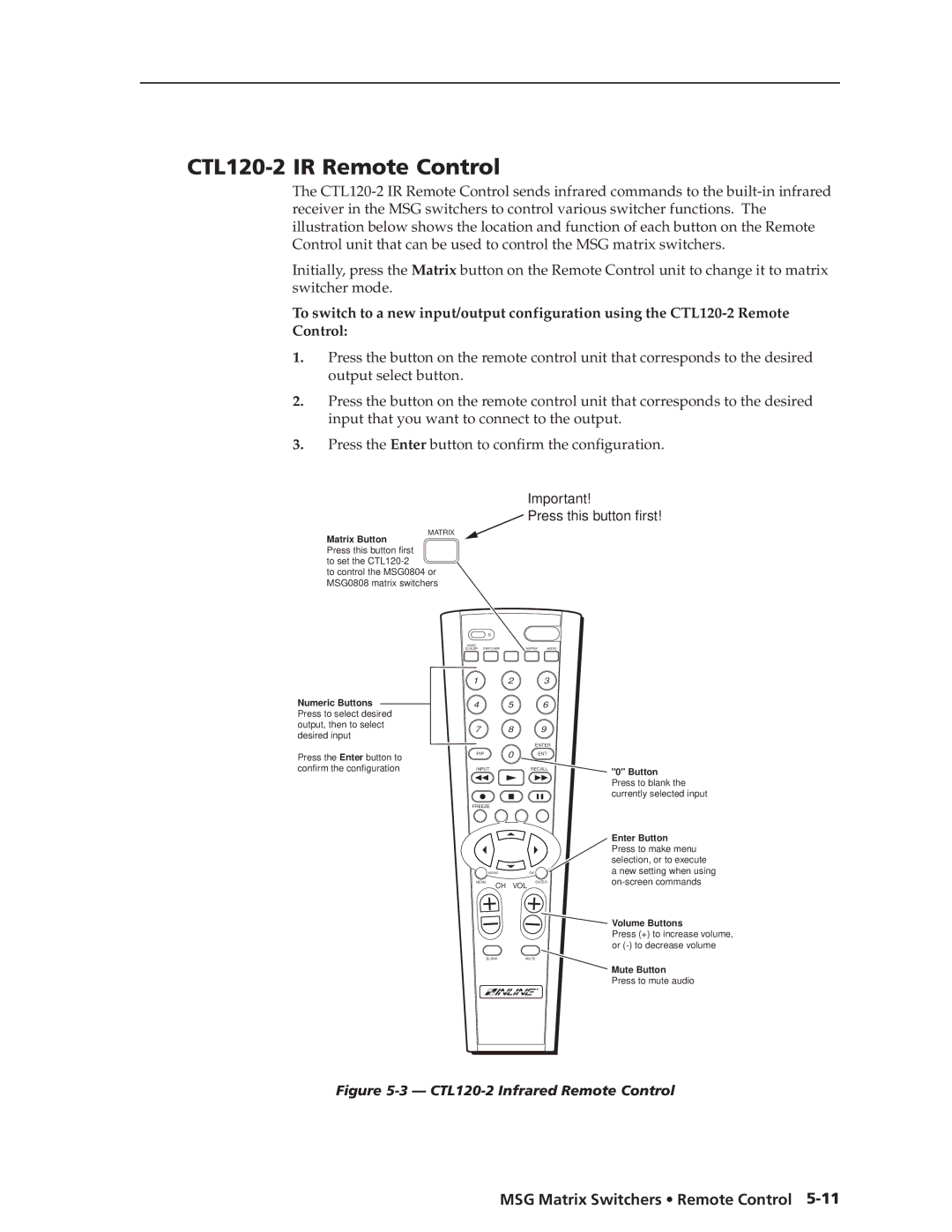 Extron electronic MSG0804, MSG0808 manual CTL120-2 IR Remote Control, Press this button first 