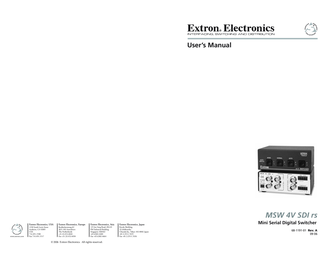 Extron electronic MSW 4V SDI rs user manual User’s Manual, Mini Serial Digital Switcher, 68-1191-01 Rev. A 