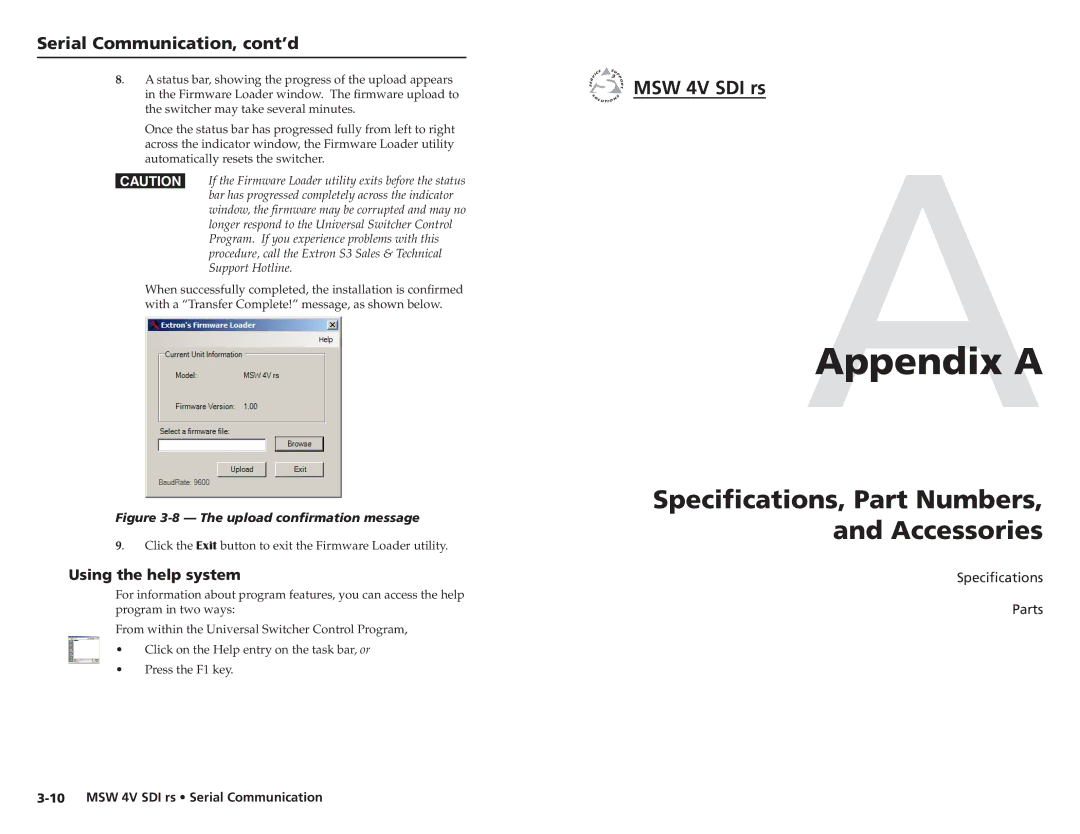 Extron electronic MSW 4V SDI rs user manual AAppendix a, Using the help system 