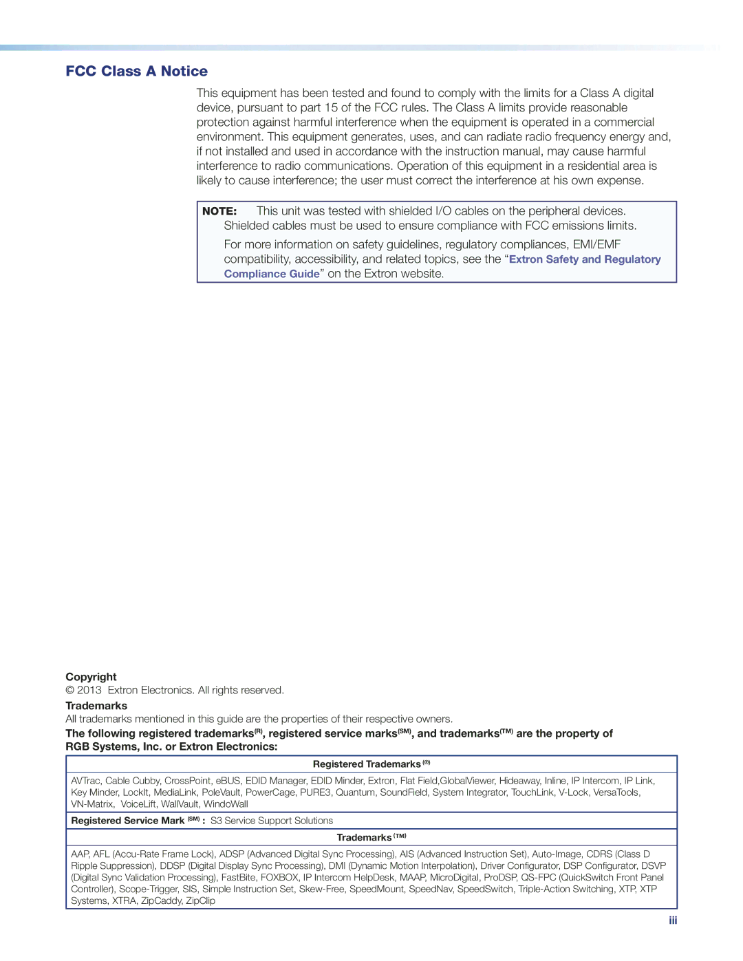 Extron electronic MTP 15 HD A manual FCC Class a Notice, Registered Trademarks 