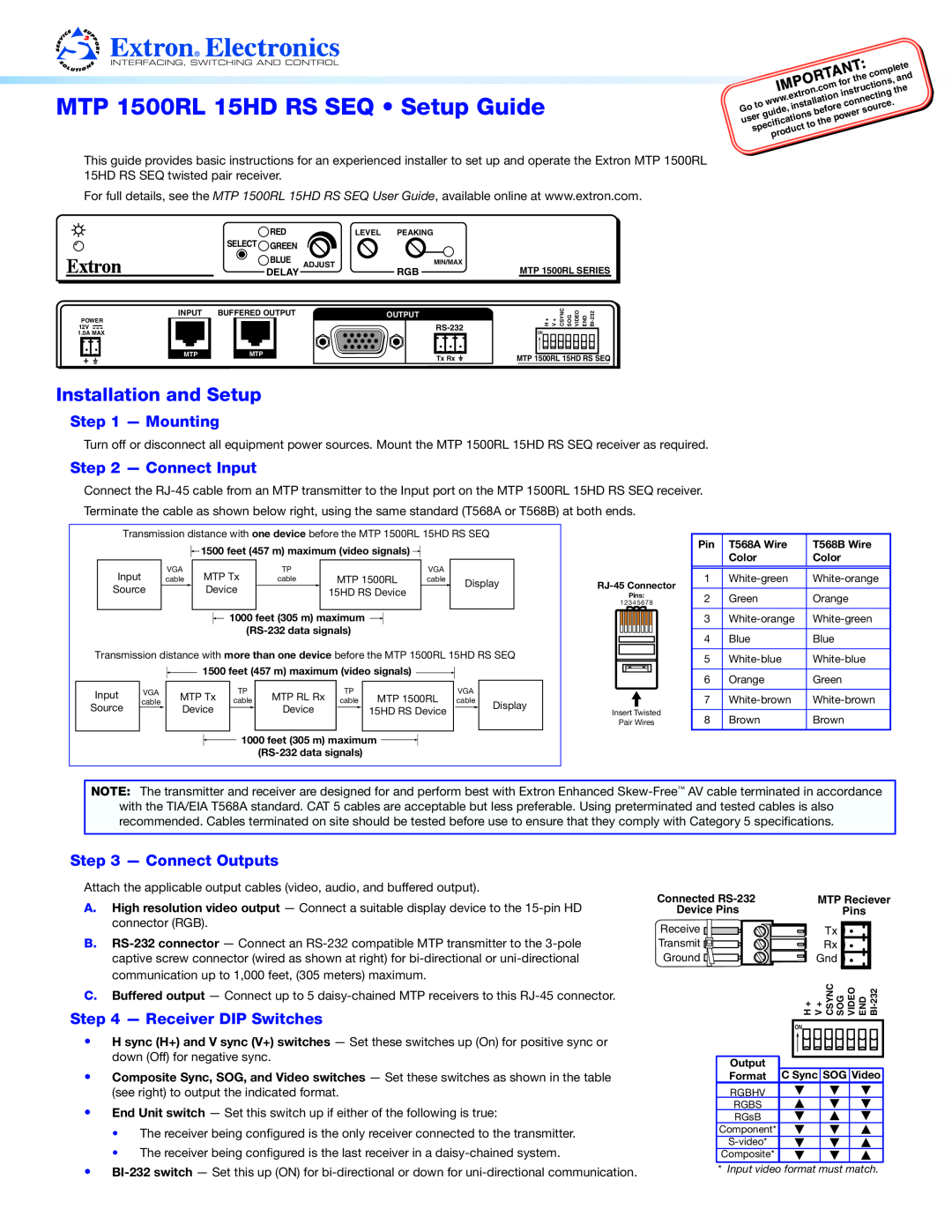 Extron electronic installation instructions MTP 1500RL 15HD RS SEQ Setup Guide, Mounting, Connect Input, IMPOR.com 