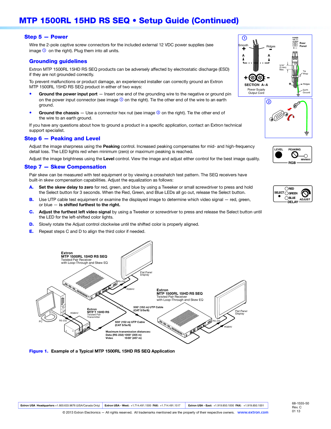 Extron electronic MTP 1500RL 15HD RS SEQ Power, Grounding guidelines, Peaking and Level, Skew Compensation 