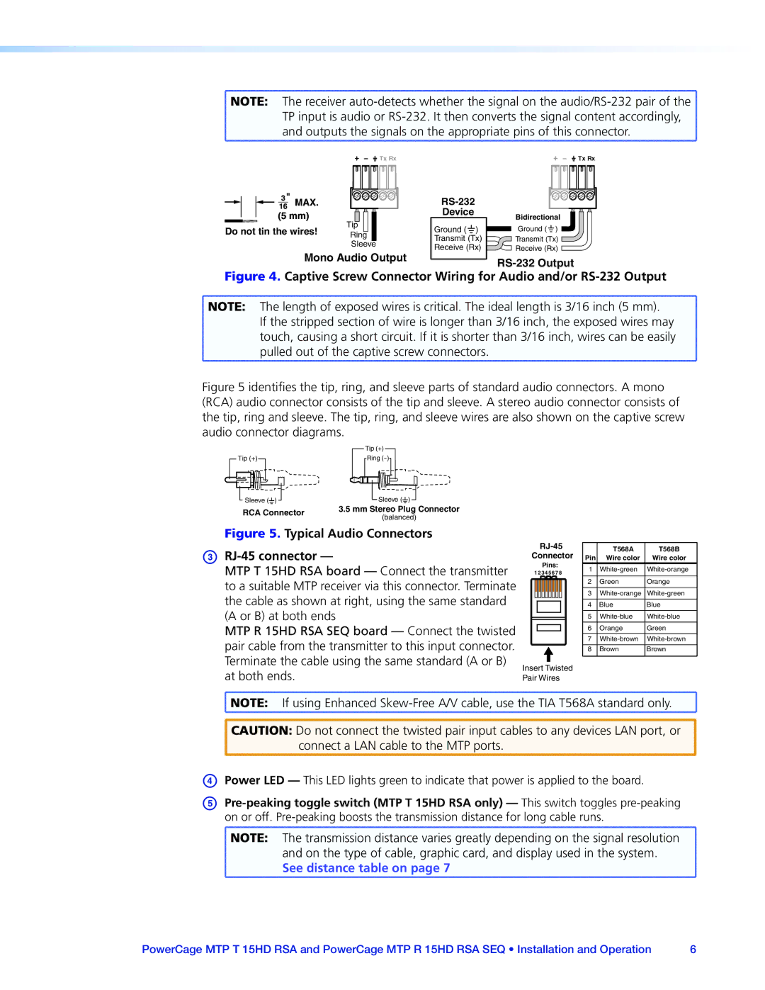 Extron electronic MTP 15HD RSA manual See distance table on 