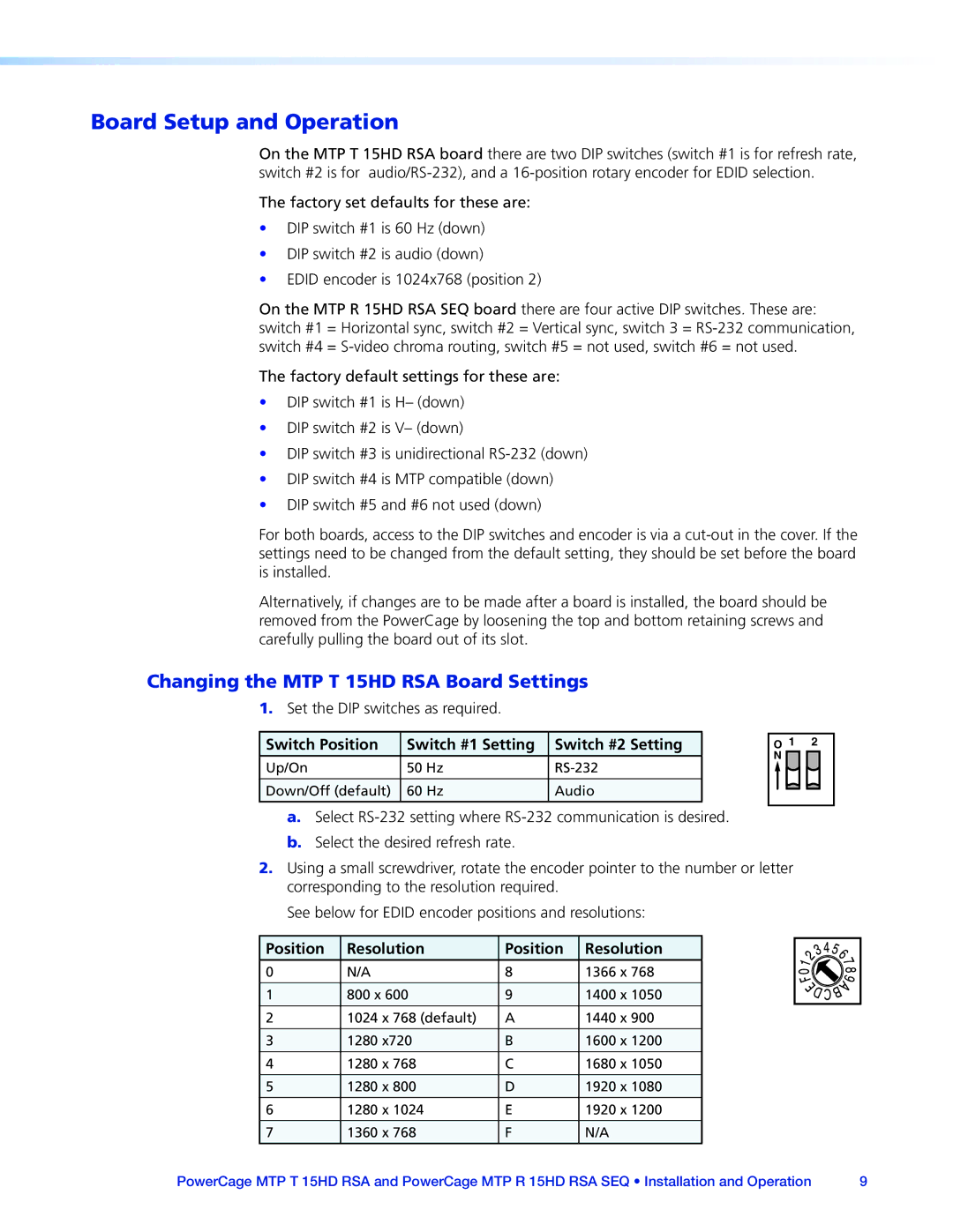 Extron electronic MTP 15HD RSA Board Setup and Operation, Changing the MTP T 15HD RSA Board Settings, Position Resolution 