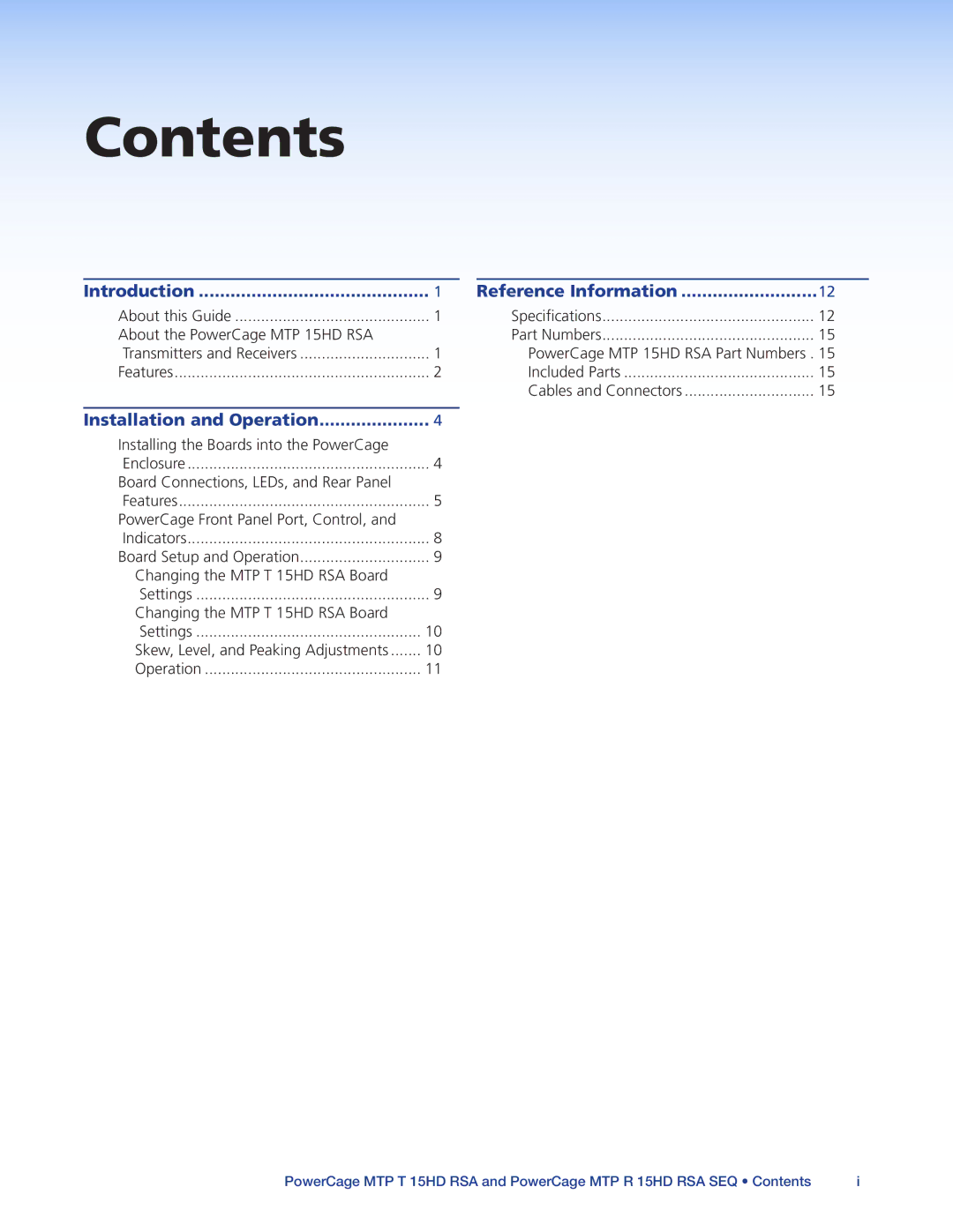 Extron electronic MTP 15HD RSA manual Contents 