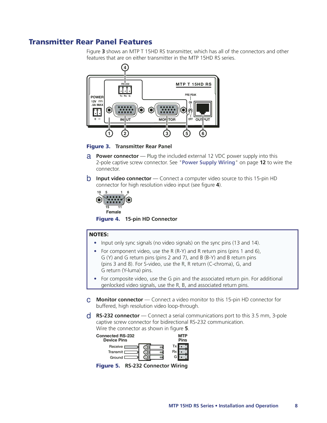 Extron electronic MTP 15HD manual Transmitter Rear Panel Features 