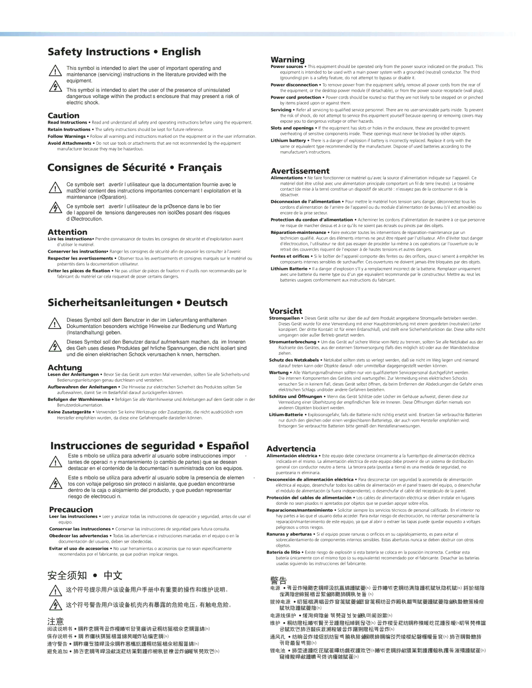 Extron electronic MTP 15HD manual Safety Instructions English 