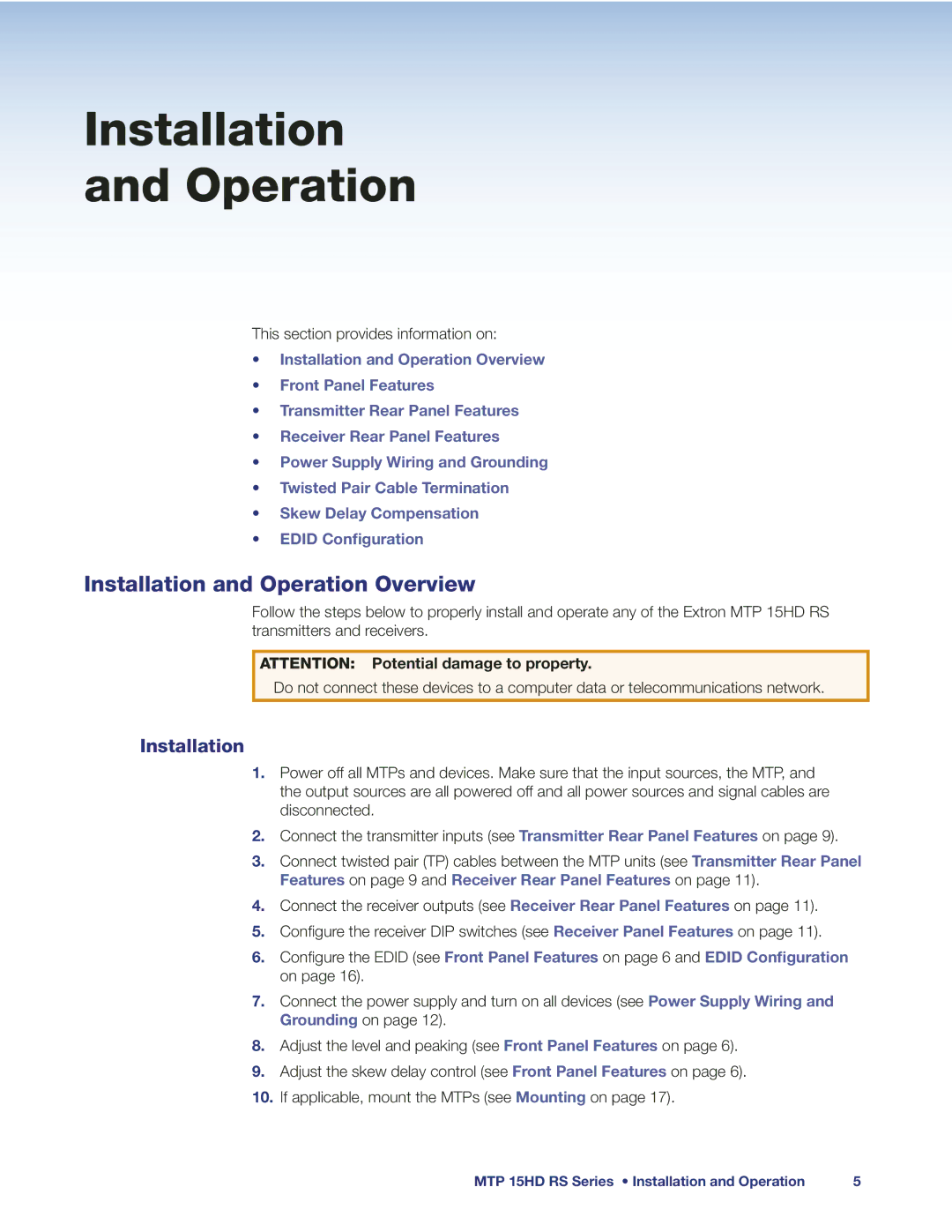 Extron electronic MTP 15HD manual Installation and Operation Overview 