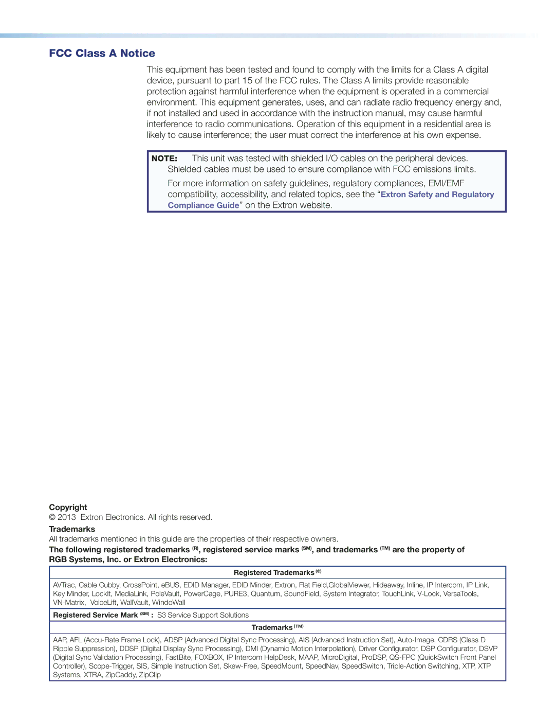 Extron electronic MTP 15HD manual FCC Class a Notice, Registered Trademarks 