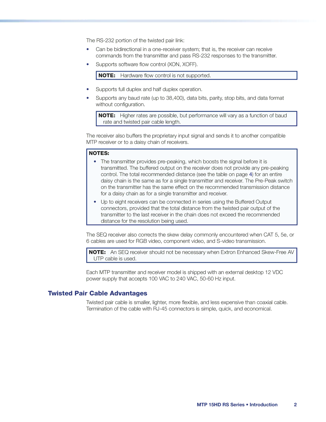 Extron electronic MTP 15HD manual Twisted Pair Cable Advantages 