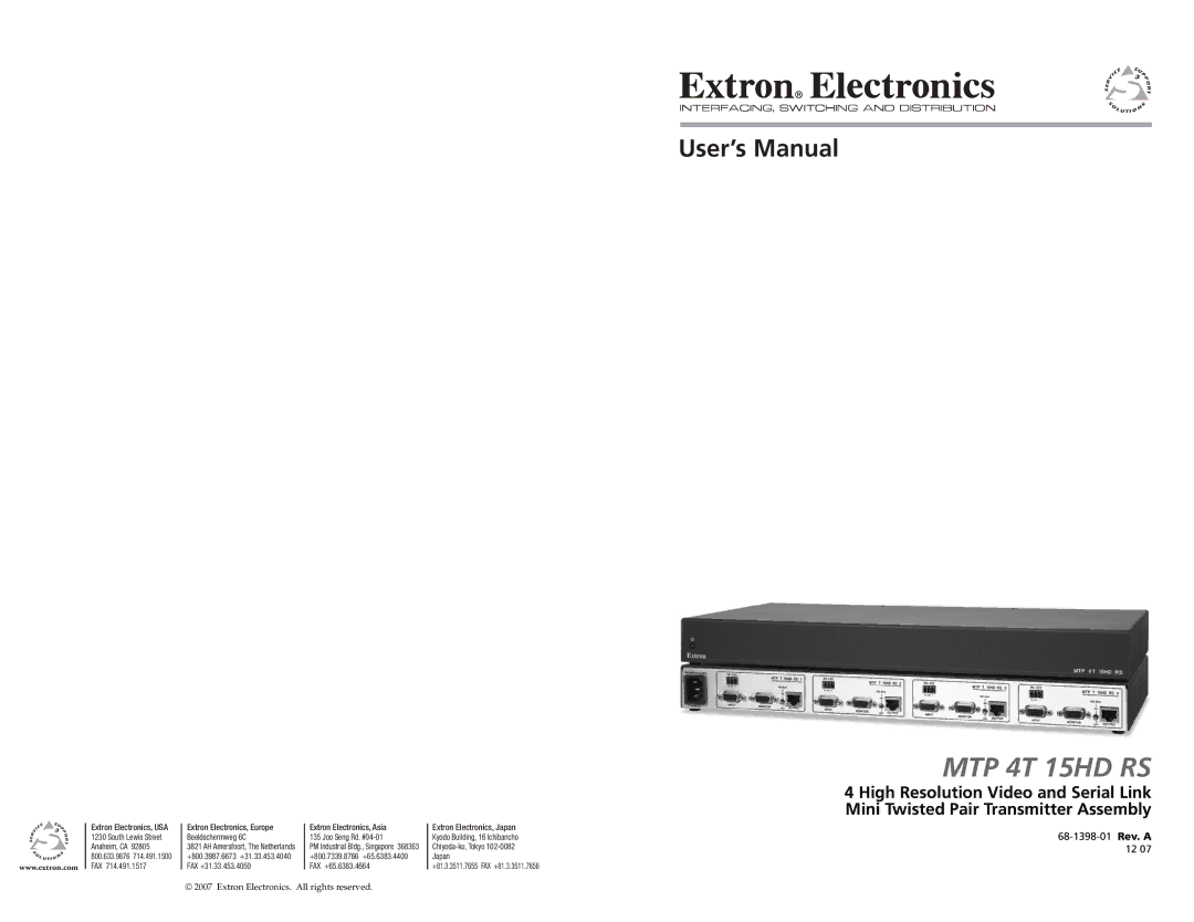 Extron electronic MTP 4T 15HD RS user manual 