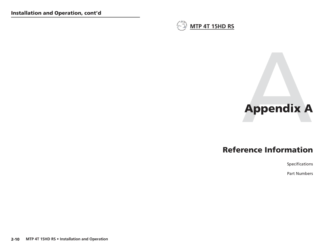 Extron electronic MTP 4T 15HD RS user manual AAppendix a 