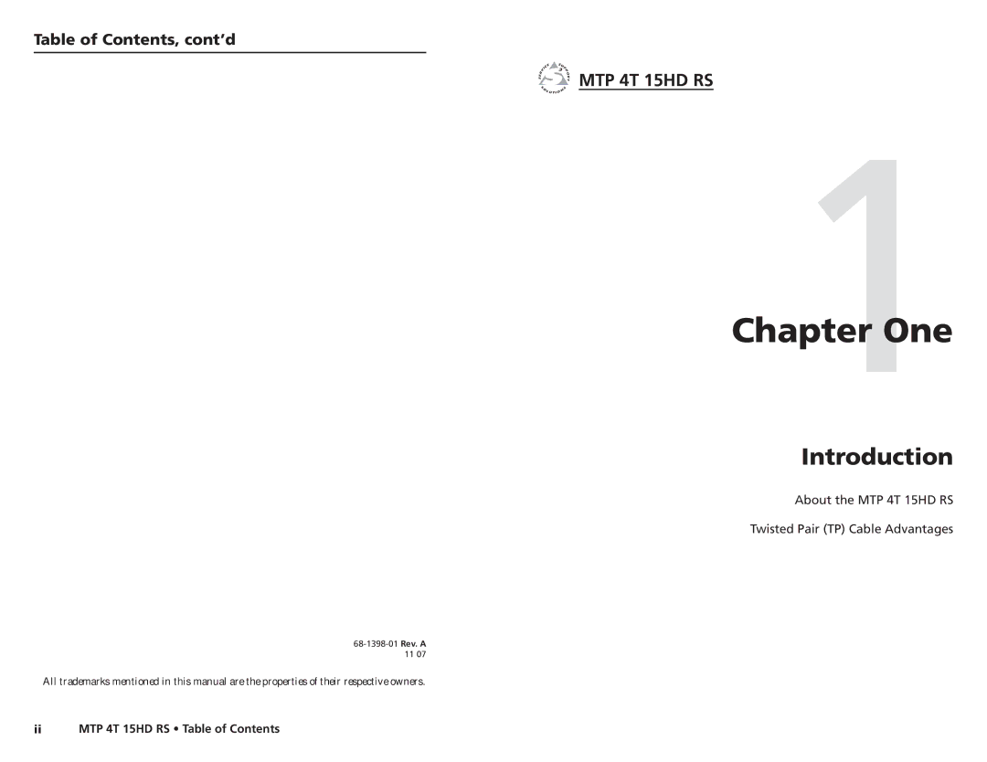 Extron electronic MTP 4T 15HD RS user manual Table of Contents, cont’d 