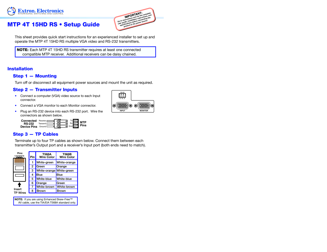 Extron electronic MTP 4T 15HD RS user manual 68-1398-01 Rev. A, Extron Electronics, USA, Extron Electronics, Europe, Japan 