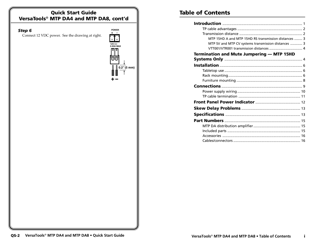 Extron electronic MTP DA8, MTP DA4 manual Table of Contents 