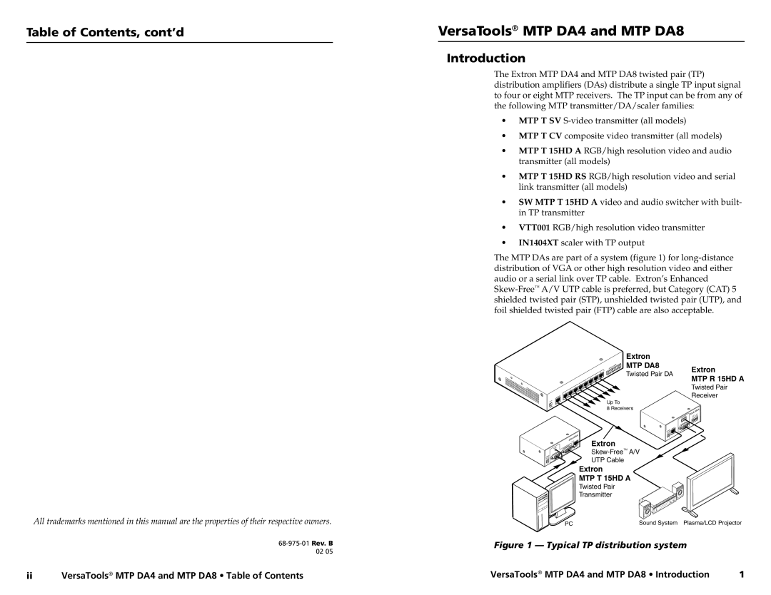Extron electronic manual VersaTools MTP DA4 and MTP DA8, VersaToools MTPDA4andMTPDA8IntroductionInstallation 
