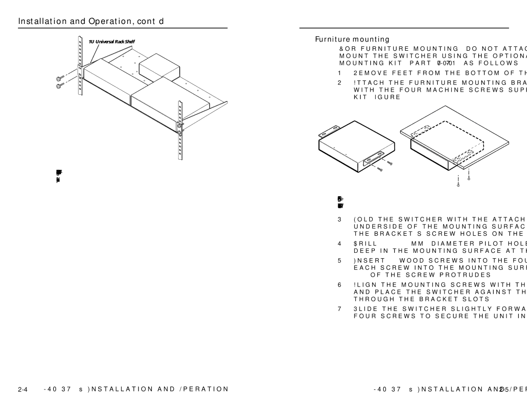 Extron electronic Installation and Operation, cont’d, Furniture mounting, MTP SW6 Installation and Operation 