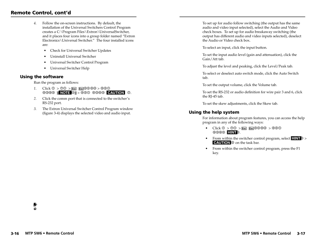 Extron electronic MTP SW6 user manual Using the software, Using the help system 