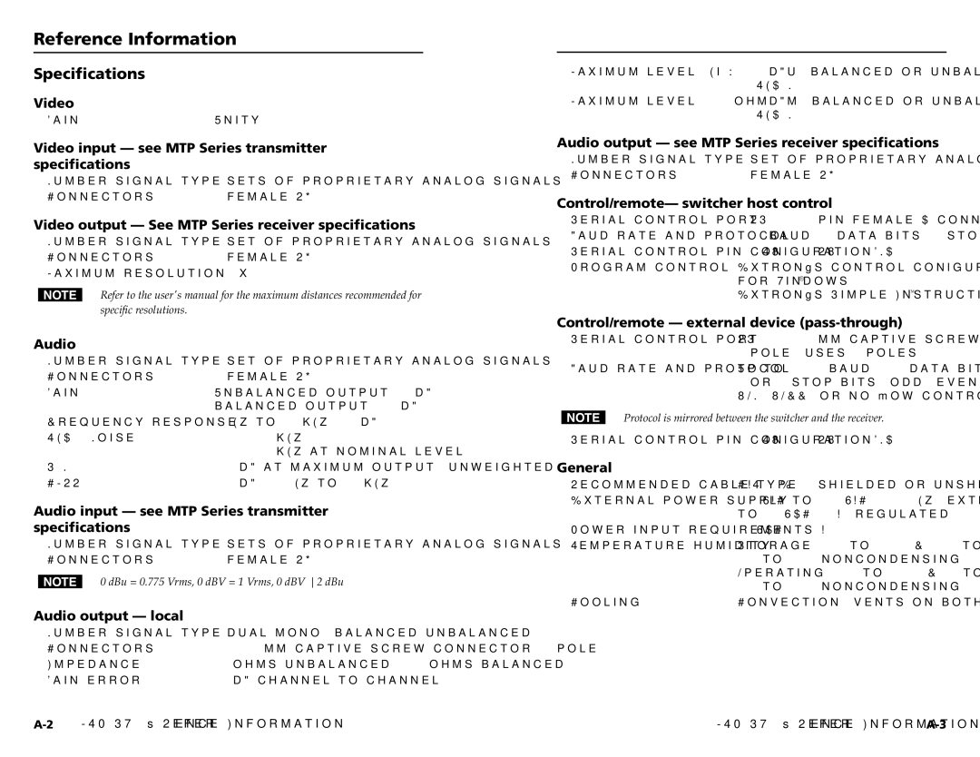 Extron electronic MTP SW6 user manual Reference Information, Specifications 