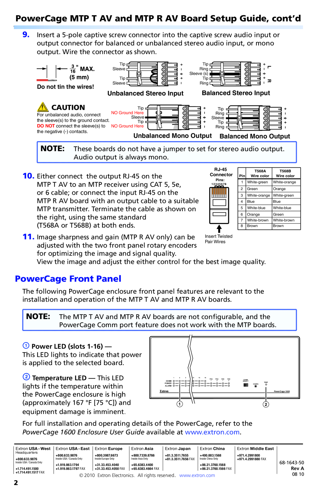 Extron electronic MTP T AV PowerCage Front Panel, a Power LED slots, Unbalanced Stereo Input, Balanced Stereo Input 