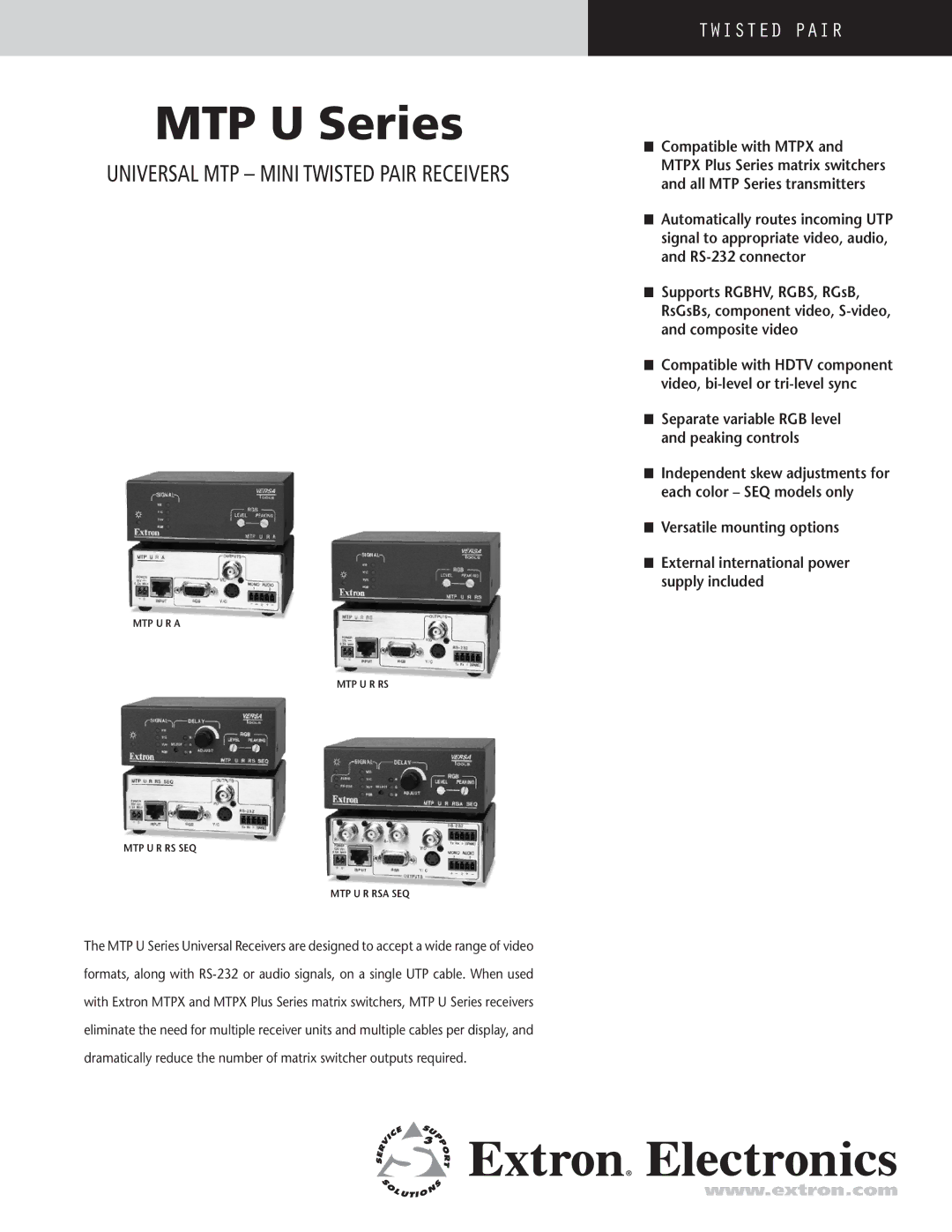 Extron electronic MTP U Series manual Universal MTP Mini Twisted Pair Receivers 