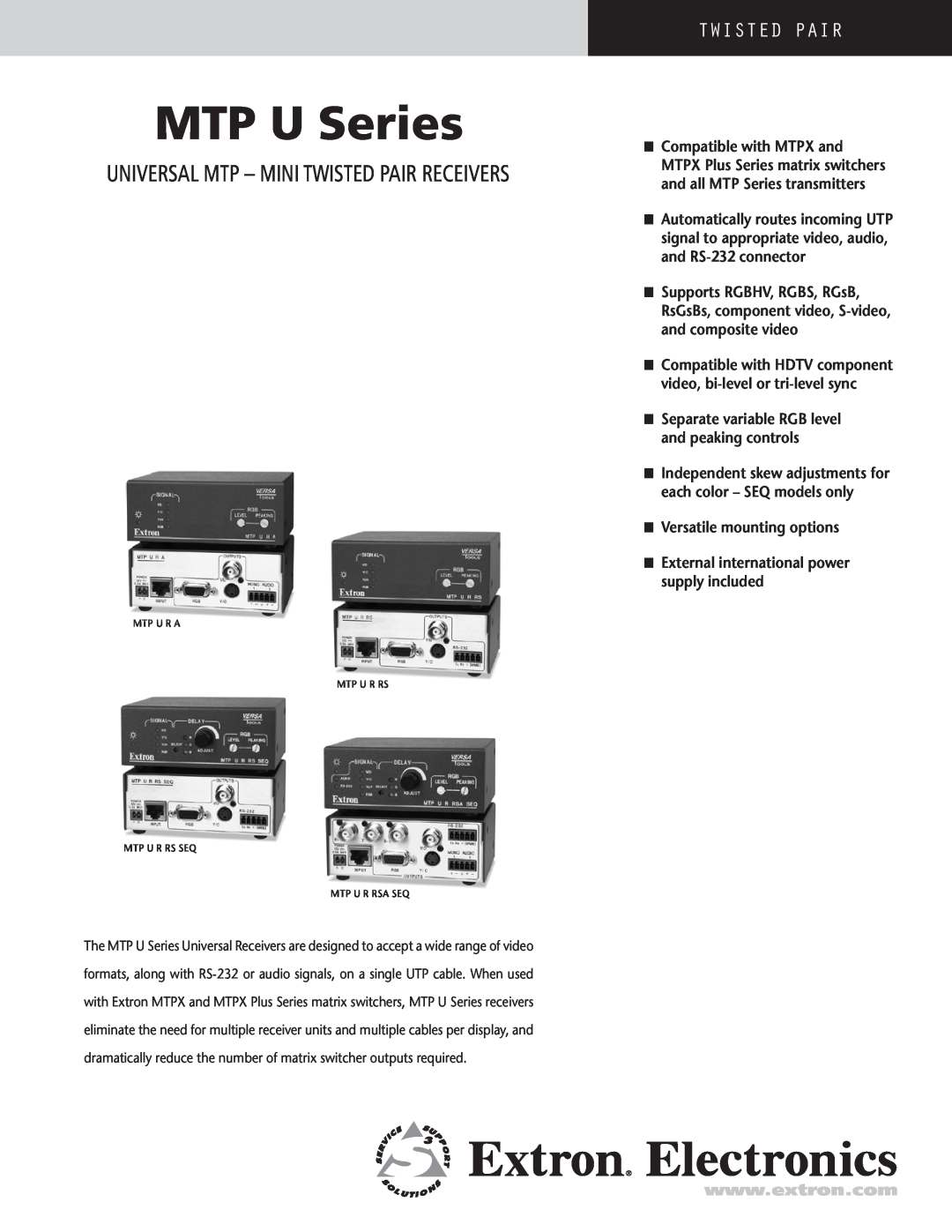 Extron electronic MTP U Series manual Universal MTP - Mini Twisted Pair Receivers, nVersatile mounting options 
