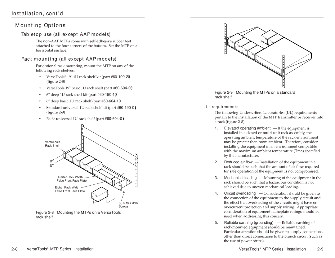 Extron electronic MTP manual Installation, cont’d Mounting Options, Tabletop use all except AAP models 