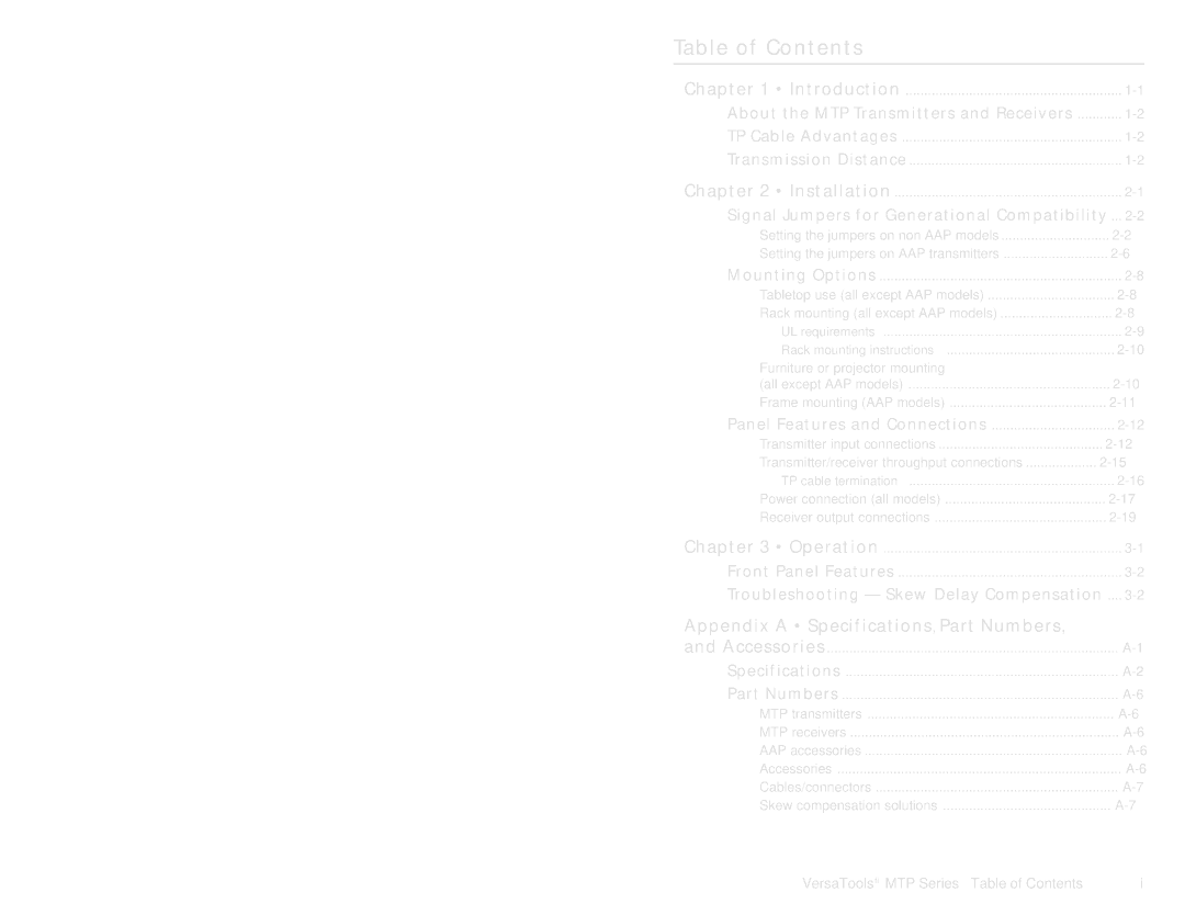 Extron electronic MTP manual Table of Contents 