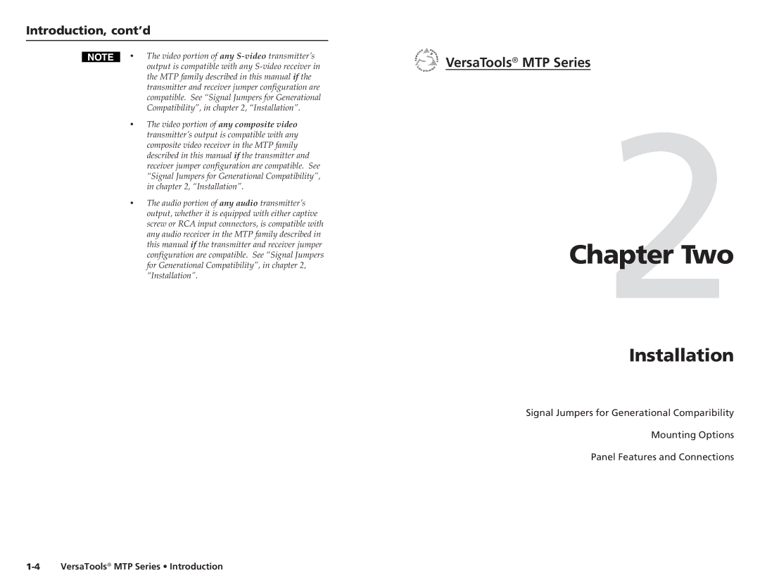 Extron electronic MTP manual Two, Installation, Introduction, cont’d 