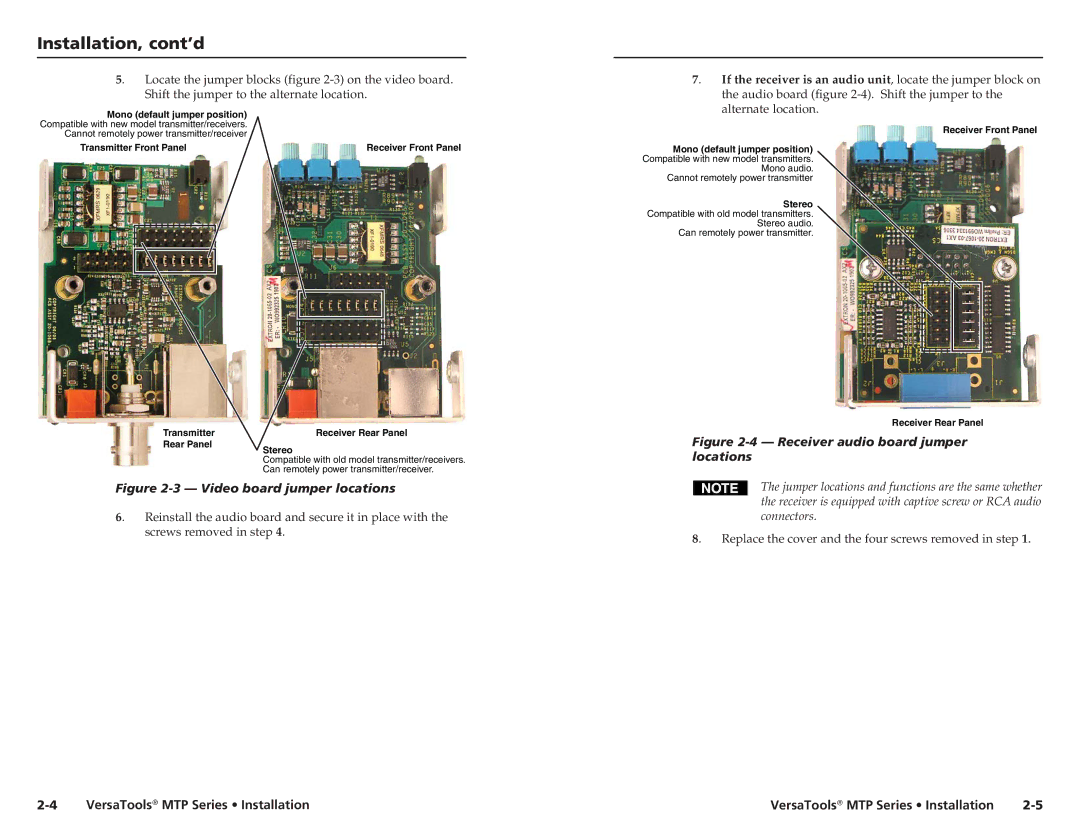 Extron electronic MTP manual Installation, cont’d, Shift the jumper to the alternate location 