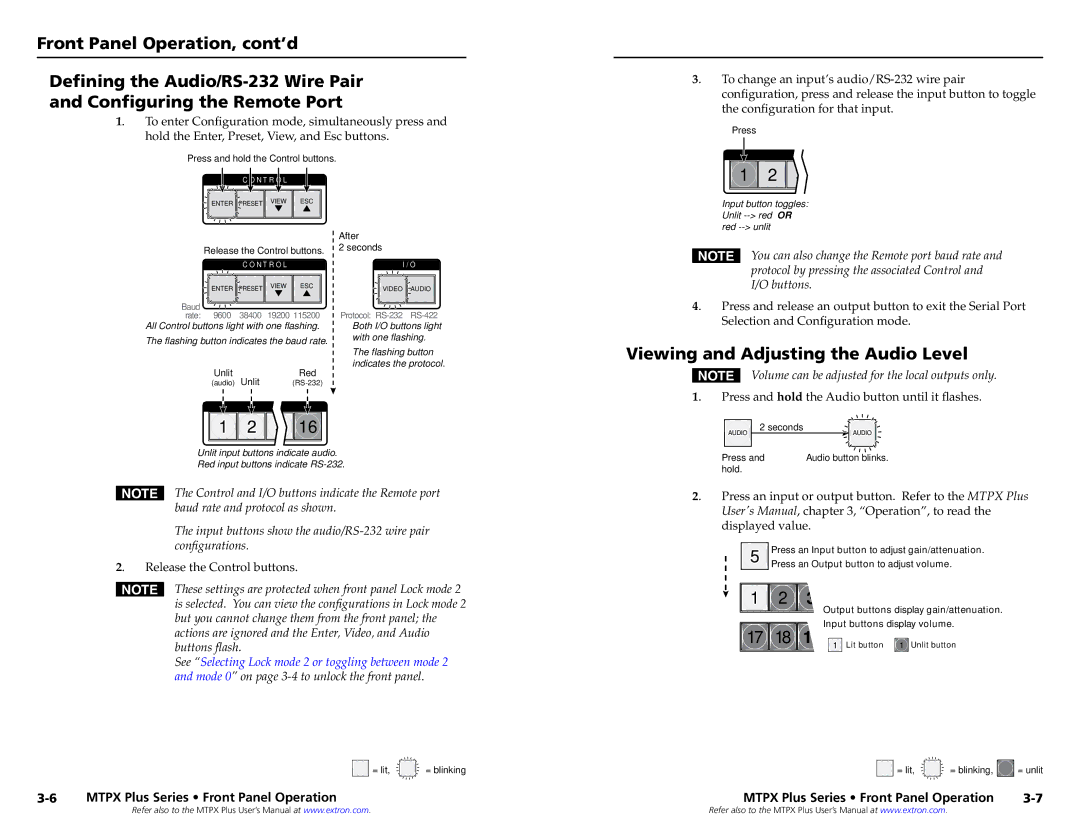 Extron electronic MTPX PLUS 816, MTPX PLUS 168 Viewing and Adjusting the Audio Level, Configuration for that input 