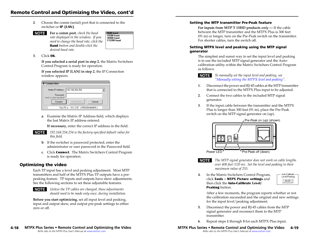 Extron electronic MTPX PLUS 3232 setup guide Optimizing the video, Is the factory-specified default value for this field 