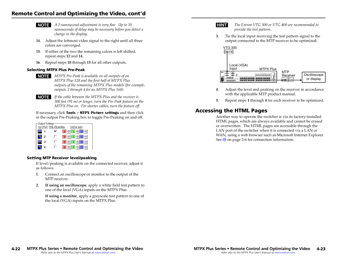 Extron electronic MTPX PLUS 1632, MTPX PLUS 816, MTPX PLUS 168 Accessing the Html Pages, Selecting Mtpx Plus Pre-Peak 