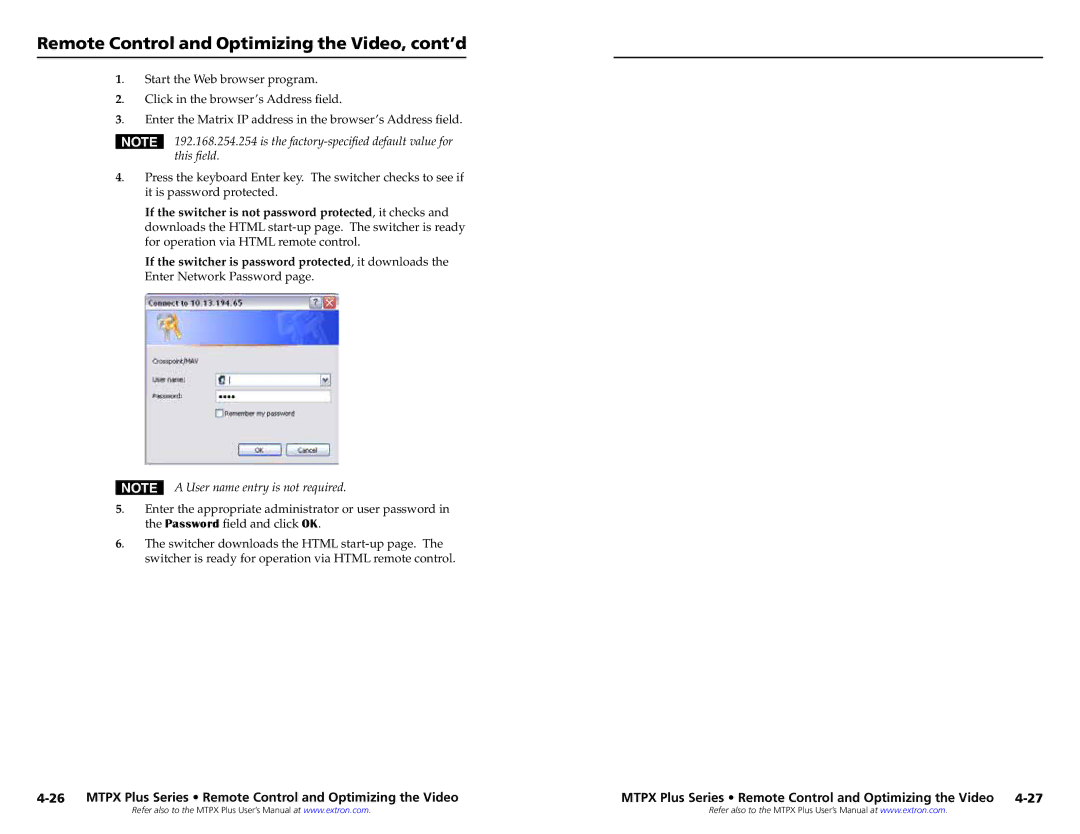 Extron electronic MTPX PLUS 168, MTPX PLUS 816, MTPX PLUS 1616, MTPX PLUS 128, MTPX PLUS 3232 Start the Web browser program 