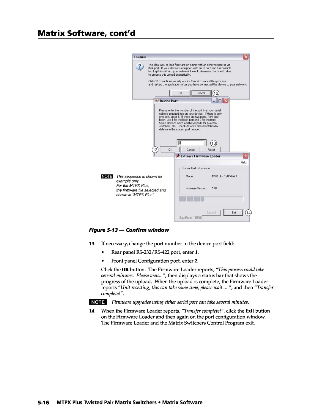 Extron electronic MTPX Plus Series manual Matrix Software, cont’d, 13 - Confirm window 