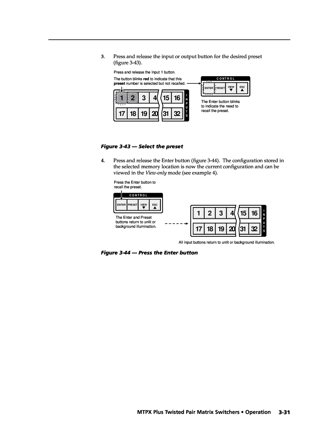 Extron electronic MTPX Plus Series manual 1 2 3 4 15, 43 - Select the preset, 44 - Press the Enter button 