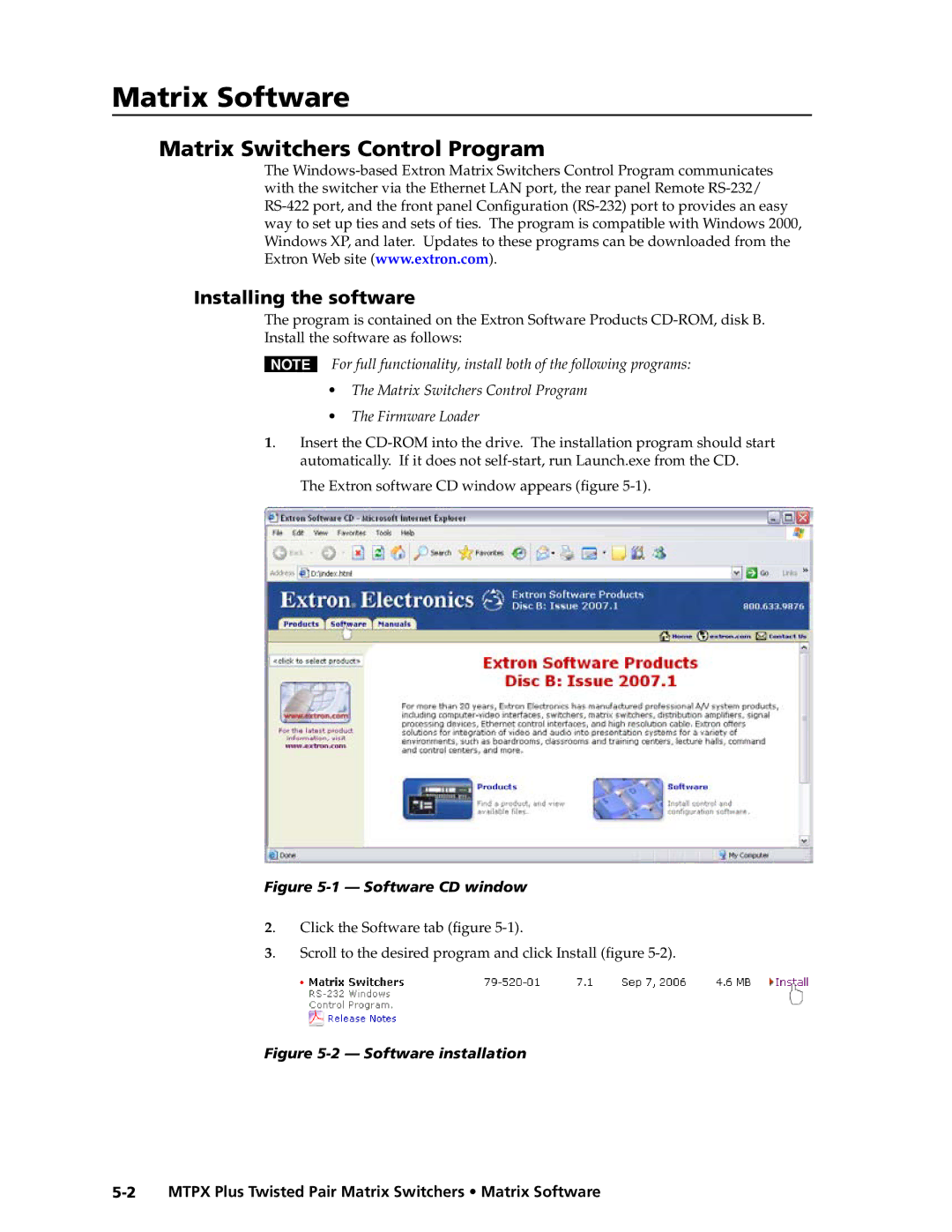 Extron electronic MTPX Plus Series manual Matrix Switchers Control Program, Installing the software 