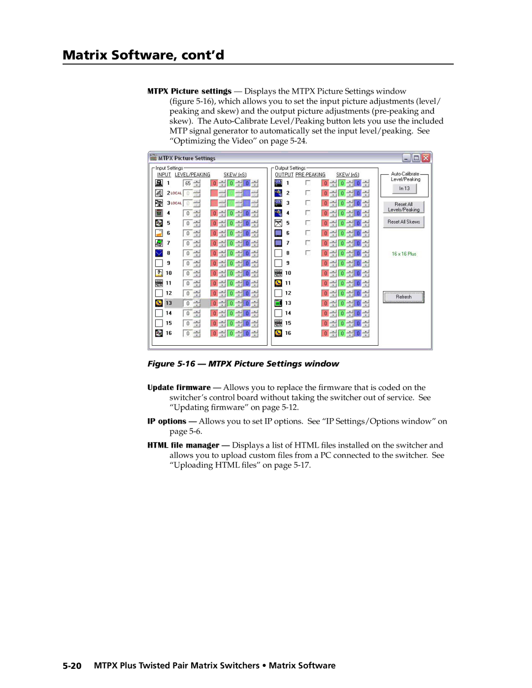 Extron electronic MTPX Plus Series manual Mtpx Picture Settings window 