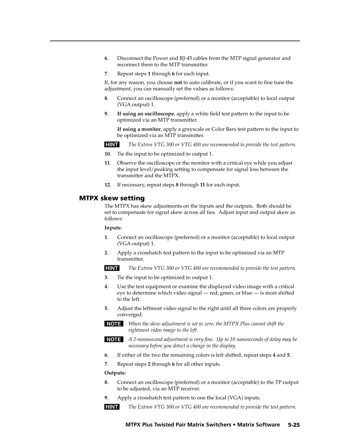 Extron electronic MTPX Plus Series manual Mtpx skew setting 