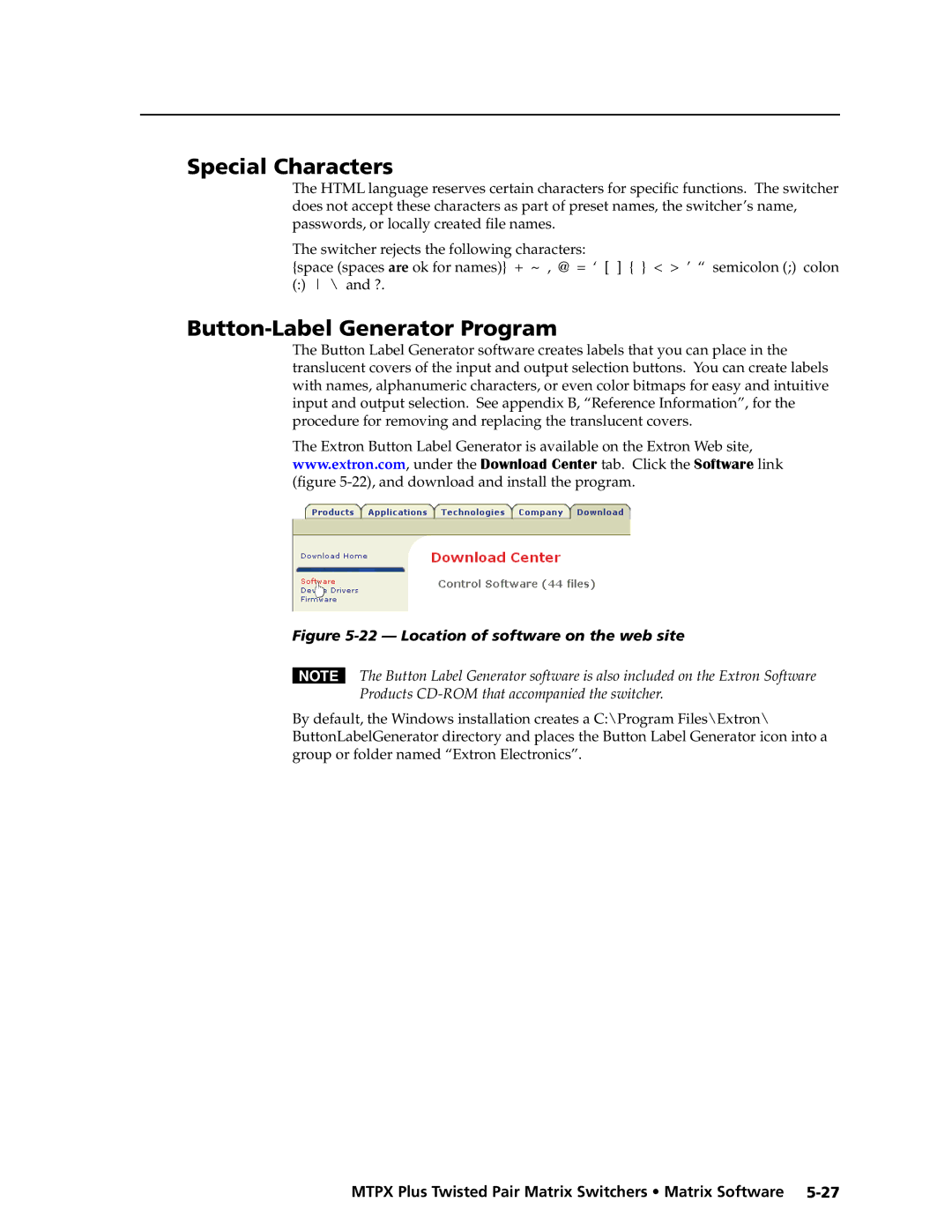 Extron electronic MTPX Plus Series manual Button-Label Generator Program, Location of software on the web site 